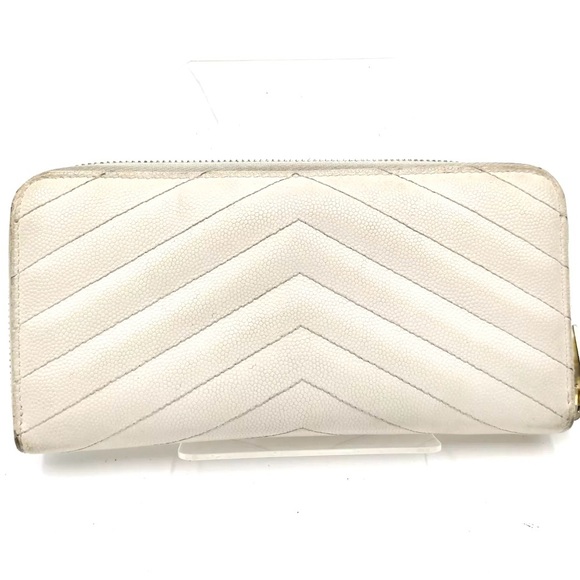 🏆💎💯 YSL Quilted White Leather Wallet Zip Around - Picture 2 of 8